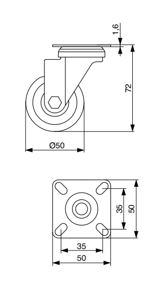 GC52 FURNITURE CASTOR 50MM NON-BRAKED - Image 2