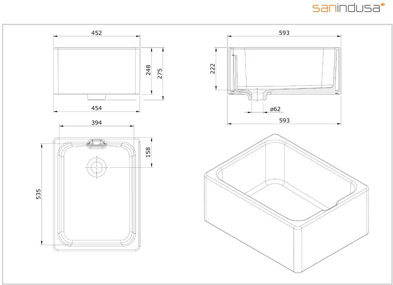 SANINDUSA WHITE CERAMIC BELFAST SINK - Image 2