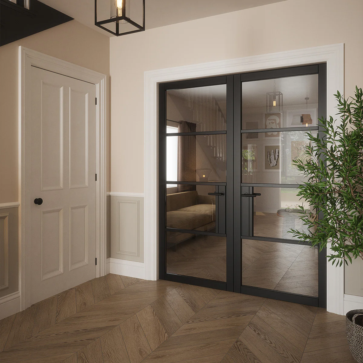 PORTLAND 4 LITE CLEAR GLASS BLACK PRIMED DOOR - Image 2