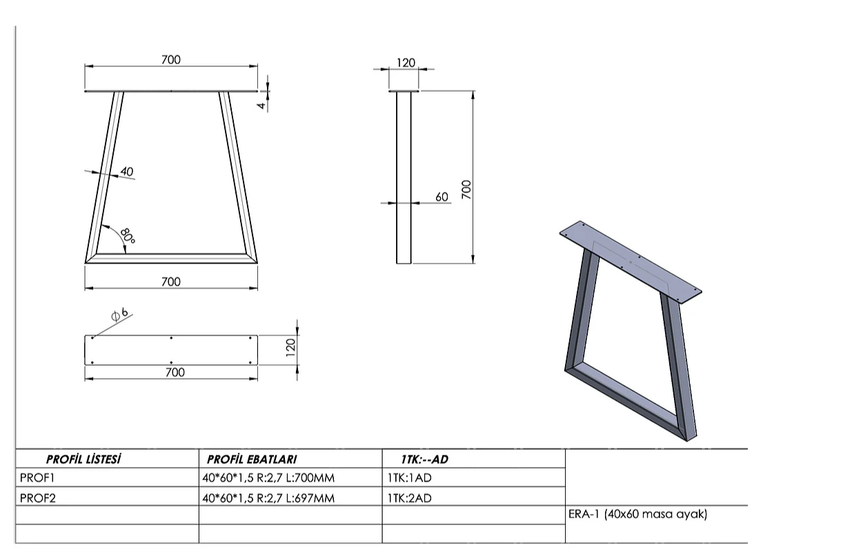TABLE LEG BLACK 700 HIGH X 60MM X 40MM 2 PER BOX (EKA201) - Image 2