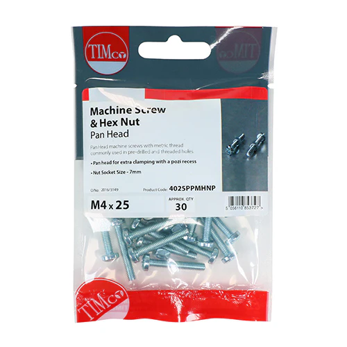 Timco Pan Head Machine Screw & Nut (9 Variants Available) - Image 3